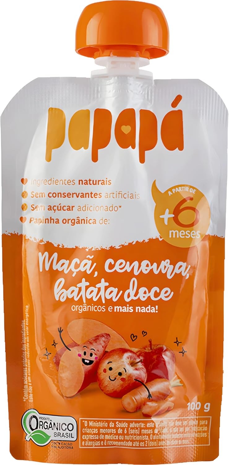 Papapá, Papinha Infantil, Orgânico, Sabor Maçã, Cenoura & Batata Doce, 100G, Laranja