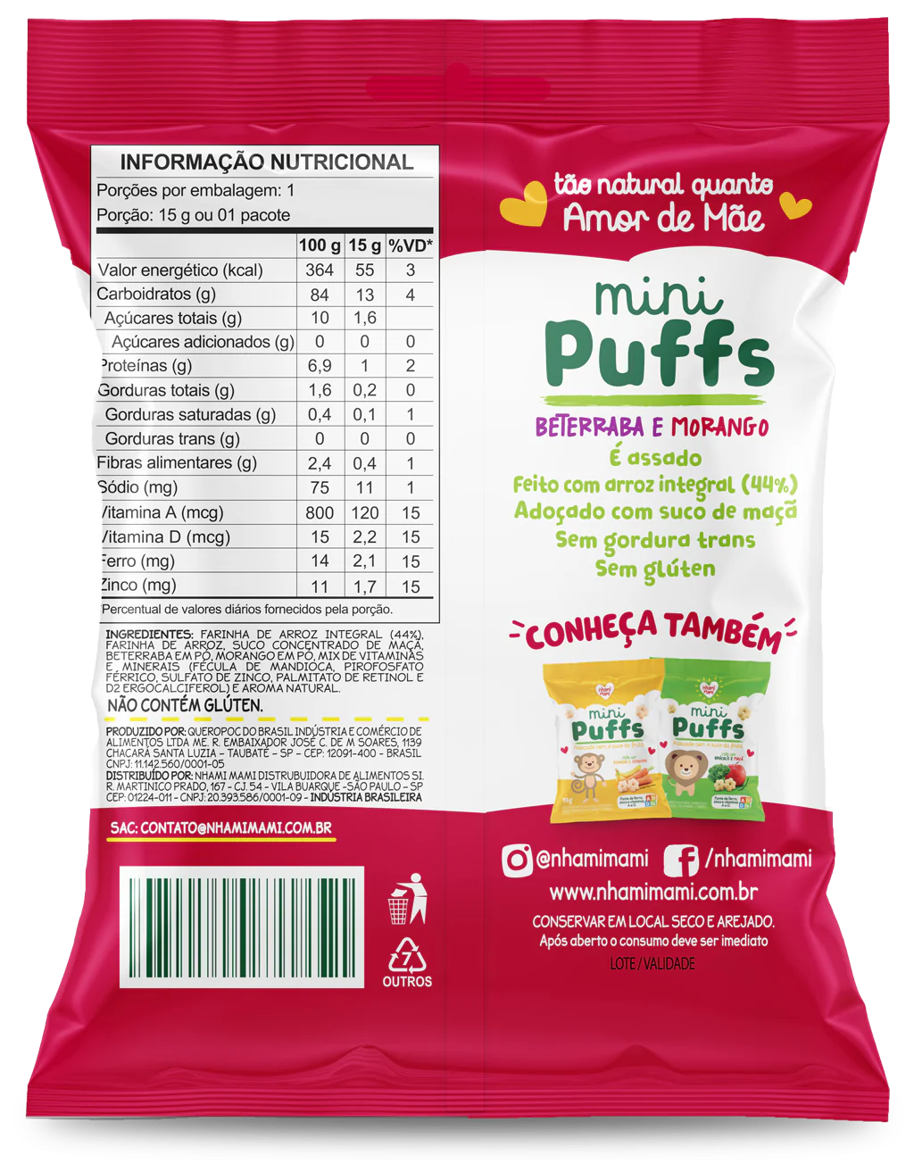 Snack Mini Puffs Feito Com Beterraba E Morango 15G - Nhami Mami - Imagem 2