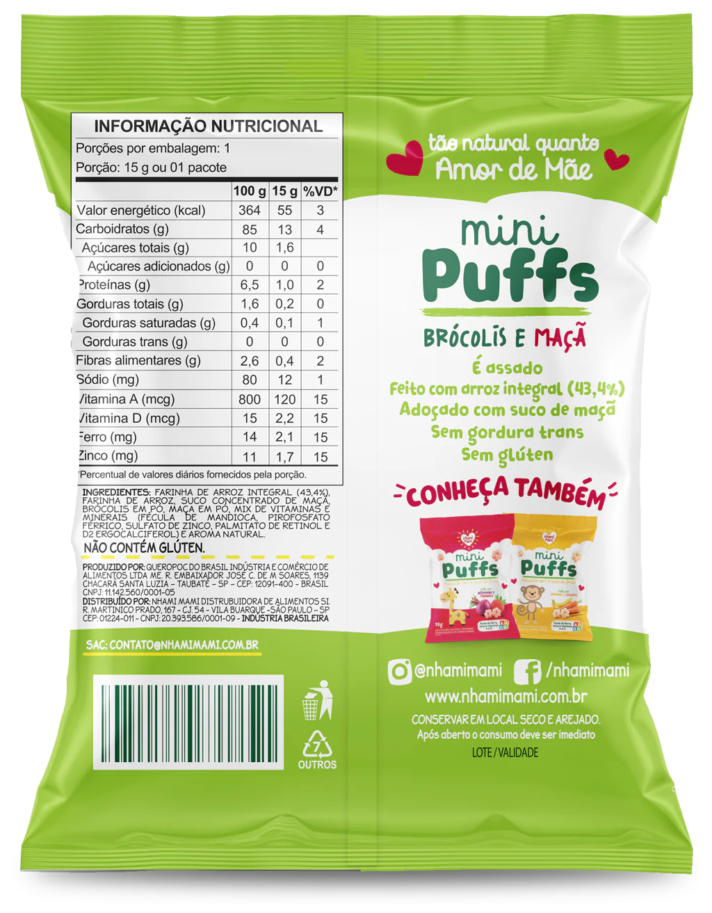 Snack Mini Puffs Feito Com Brocolis E Maca 15G - Nhami Mami - Imagem 2