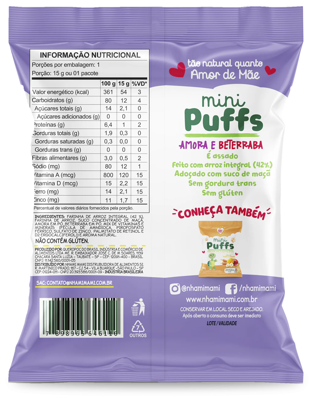 Snack Mini Puffs Feito Com Amora E Beterraba 15G - Nhami Mami - Imagem 2