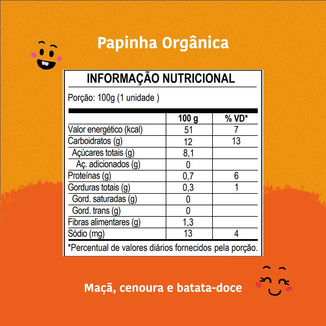 Papapá, Papinha Infantil, Orgânico, Sabor Maçã, Cenoura & Batata Doce, 100G, Laranja - Imagem 2
