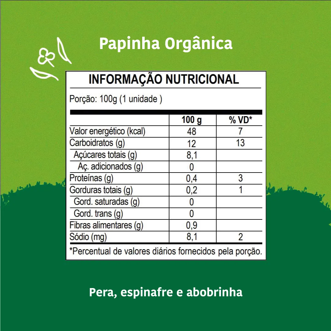 Papapá, Papinha Infantil, Orgânico, Sabor Pêra, Espinafre & Abobrinha, 100G, Verde - Imagem 2